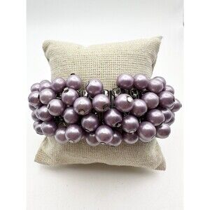 Cha Cha Bracelet Purple Faux Pearl Cluster Expansion Silver Tone Vintage
